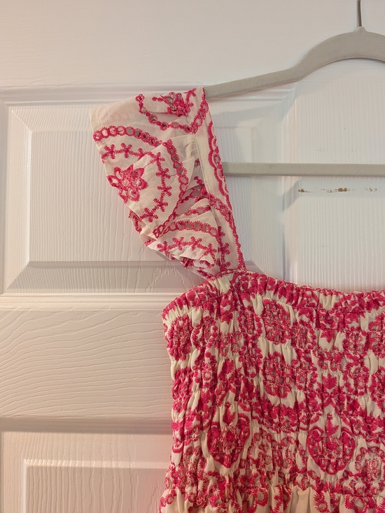 Sunday Up Cream and Pink Smocked Sundress with Ruffle Straps - Picture 2 of 5